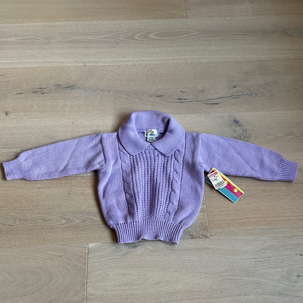 New vintage kids Classics Lilac Knit Sweater with Collar deadstock sz 2
